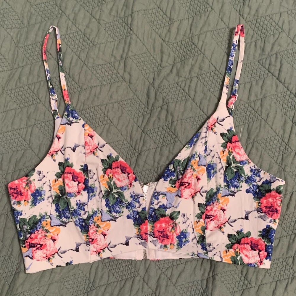 Floral mustard seed brand bra top with zip back